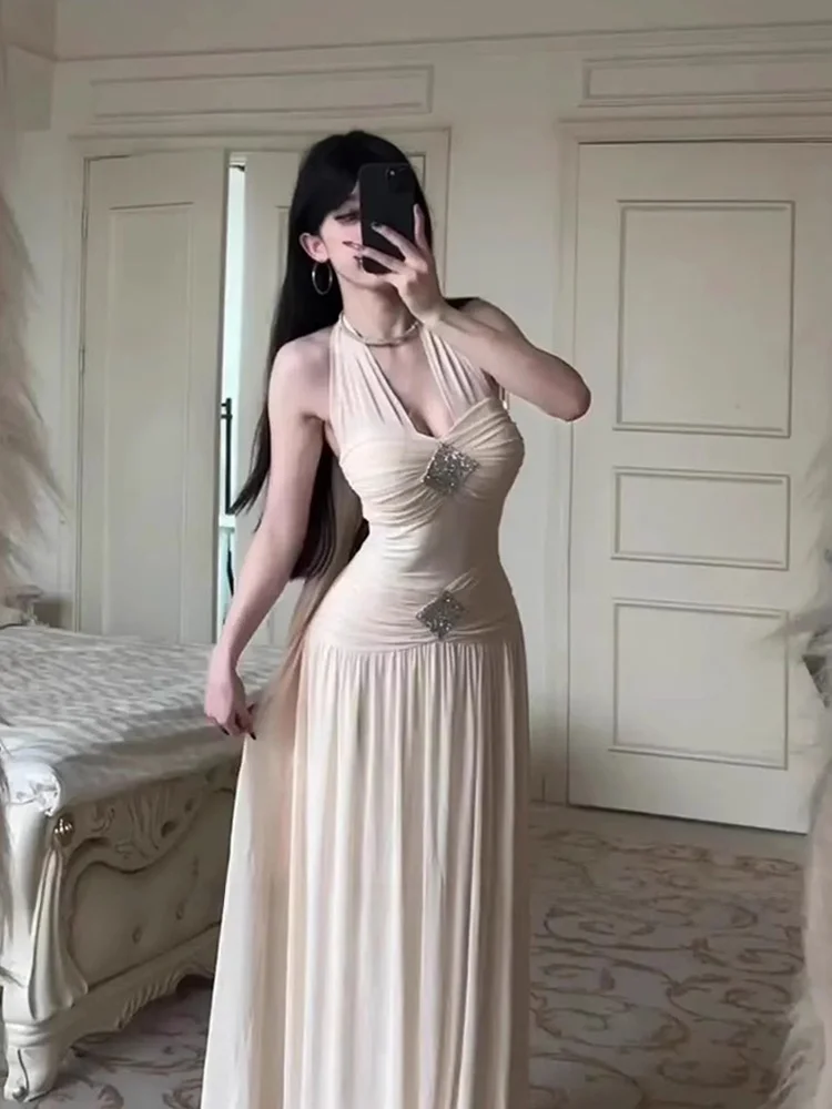 

XZY Ele V-Ne Hanging Ne Dr Women's Summer Slimming Long Dr Casual Sle Polyester Fiber A-Line Skirt