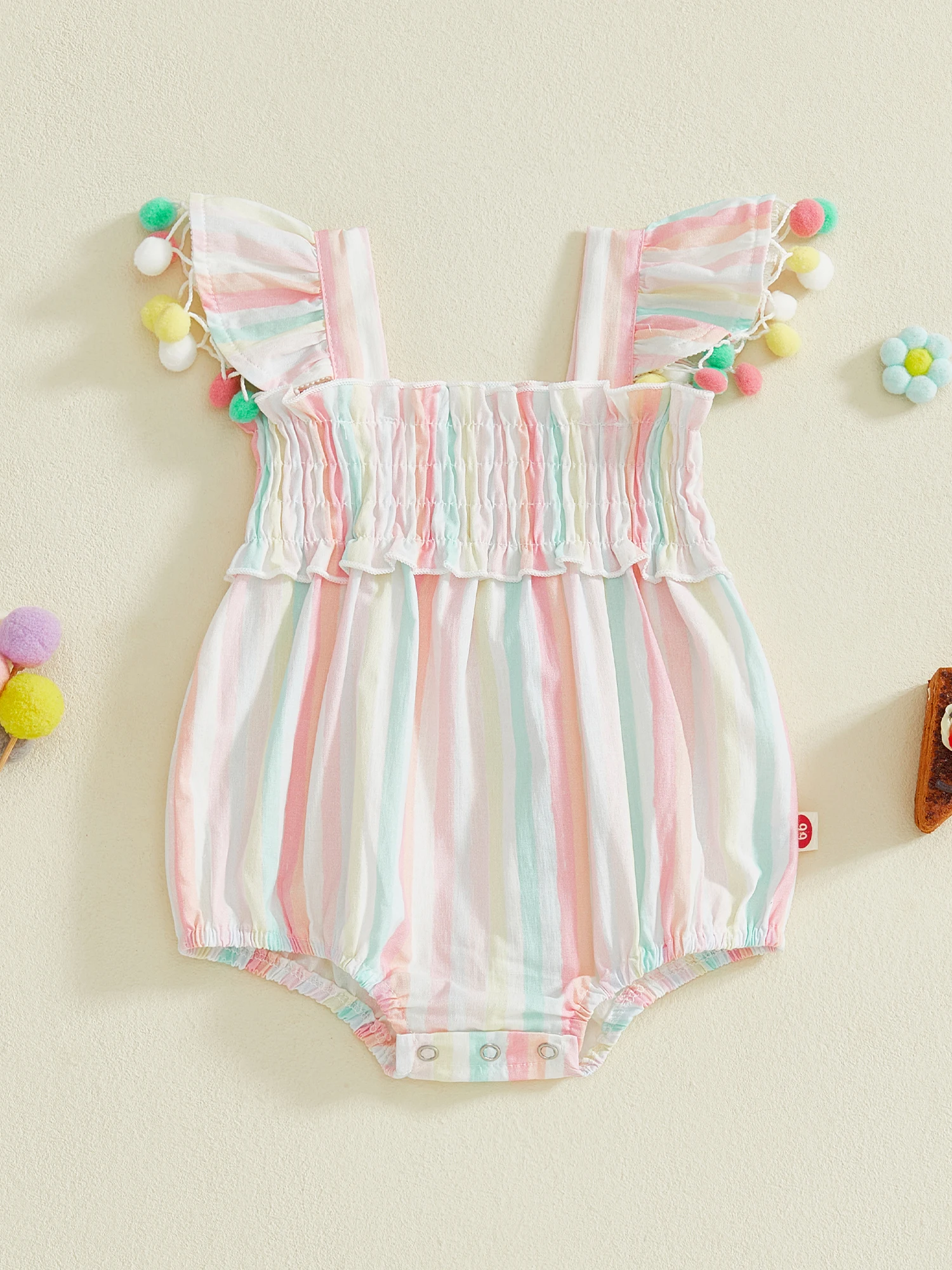 

Комбинезон с рюшами на рукавах и цветочным принтом для маленьких девочек, комплект с повязкой на голову с бантом, милые летние наряды для маленьких девочек, комбинезоны