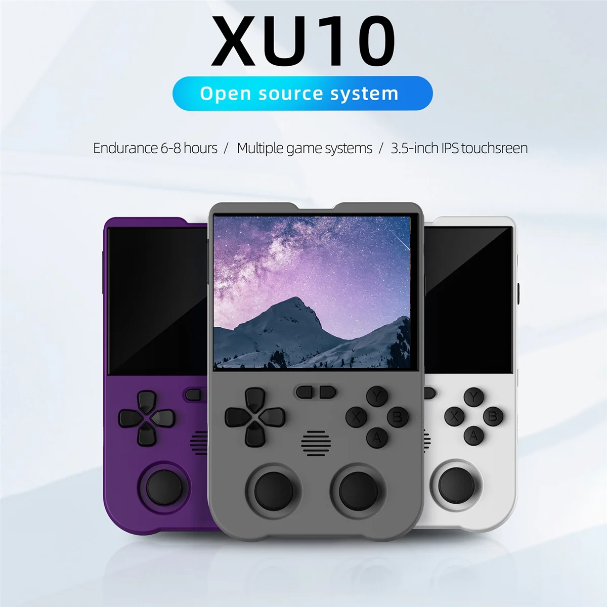 

XU10 Game Console 3.5 inch IPS Screen 256G Arcade Retro Dual Joystick 3D Game Player RK3326S 64Bit 3000MAh Gray