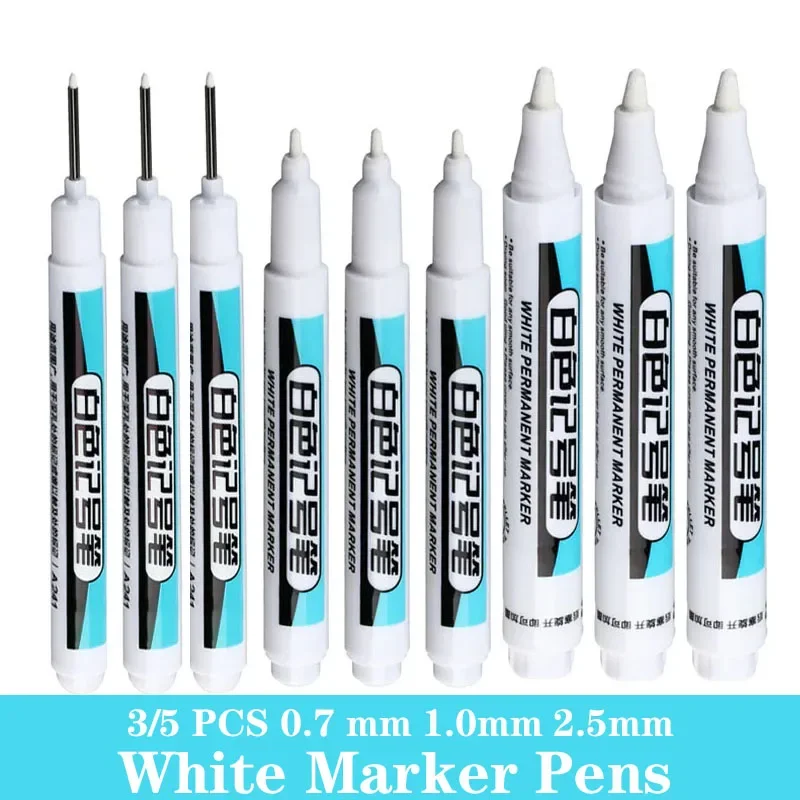 3/5 PCS White Permanent Paint Marker Set for Wood Rock Plastic Leather Glass Stone Metal Canvas Art Supplies Painting Supplies