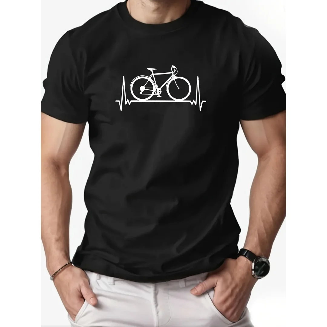

Extremely Simple Style Bicycle Electrocardiogram Printed Short Sleeved Men's and Women's Cycling Enthusiasts Versatile T-Shirt
