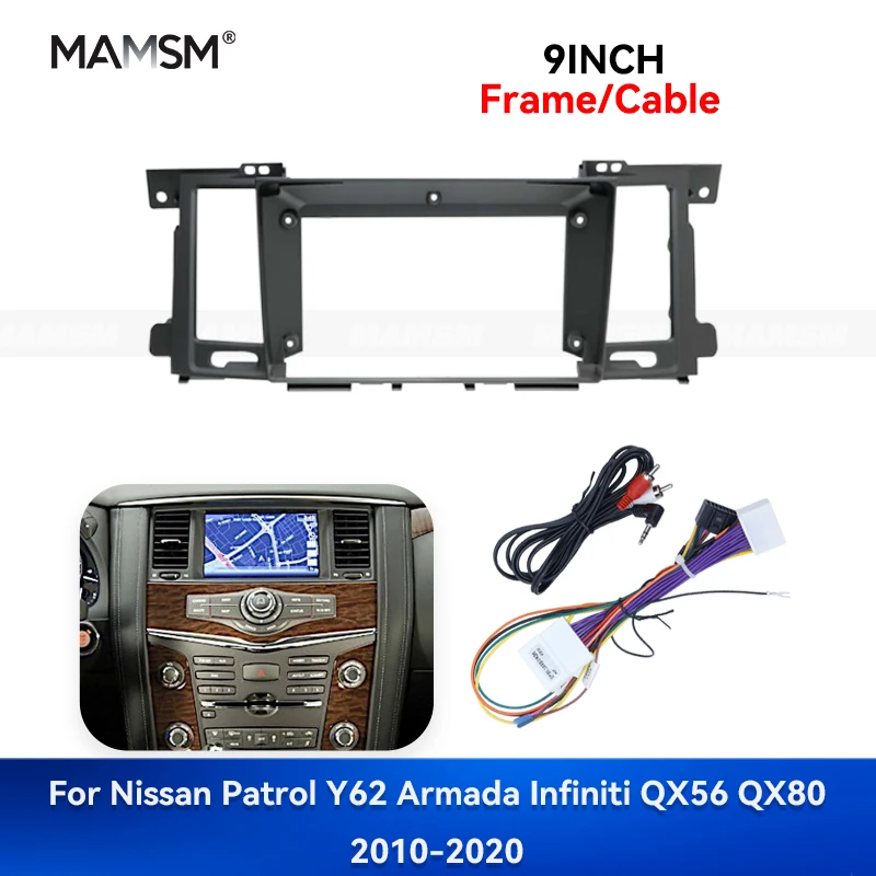 

MAMSM 9-дюймовая рамка-переходник для автомагнитолы с GPS для Nissan Patrol Y62 Armada Infiniti QX56 QX80 2010-2020, комплект с кабелем для установки на приборную панель