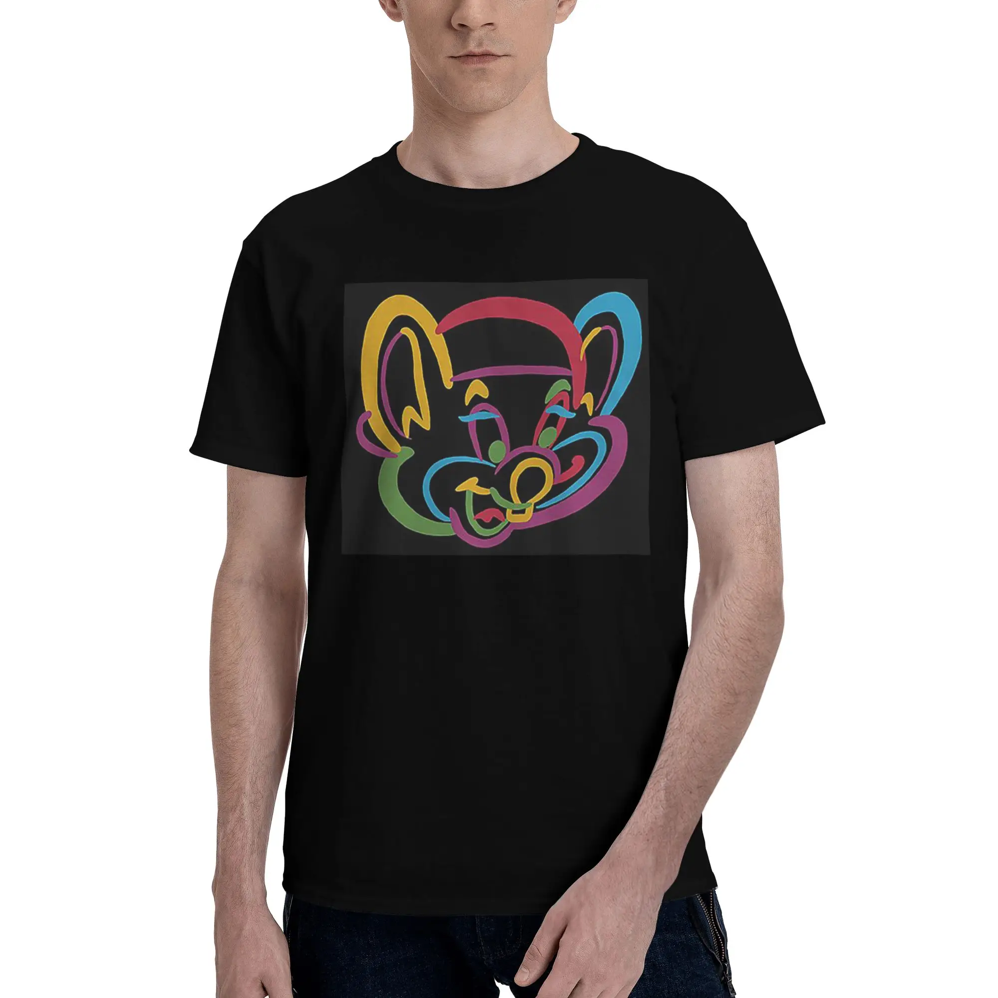 

Chuck E Cheese Retro Rainbow Design 100% Cotton T-Shirt Men's Fashion T Shirts Men Crew Neck Short Sleeve S-6XL