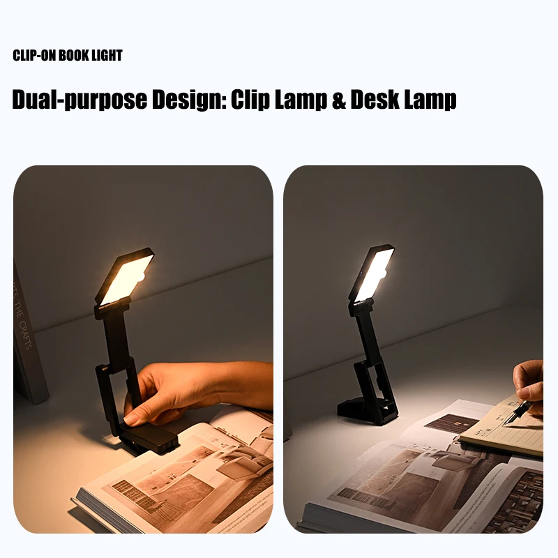 LED Clip-on Reading Lamp Foldable Book Light Mini Foldable Suitable for Reading Lighting and Camping Lighting Travel Lamp