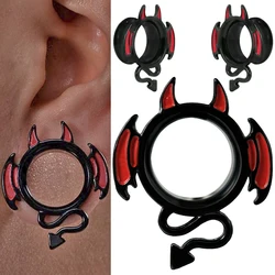1PC Stainless Steel Red Demon Ear Tunnels Hollow Plugs Evil Ear Stretchers Gauges Expander Double Flared Body Piercing Jewelry