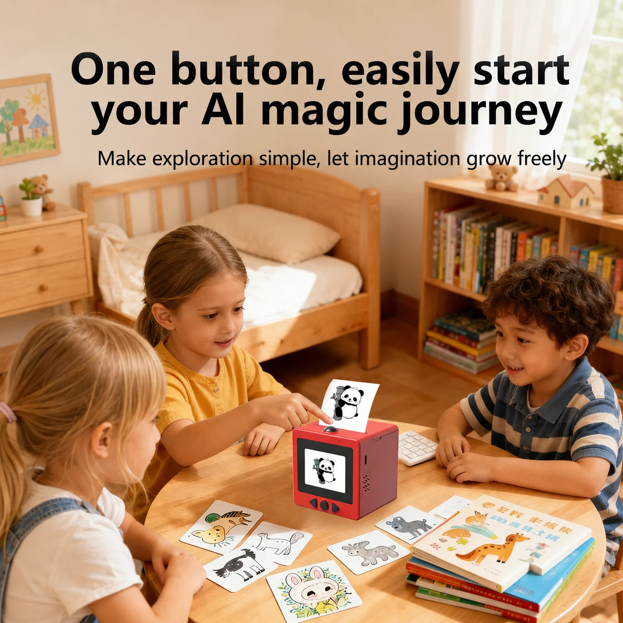 D5 AI Drawing Thermal Printer Voice Generate Artwork DIY Sticker Coloring Inkless Mini Printer for Children Handcraft Creative