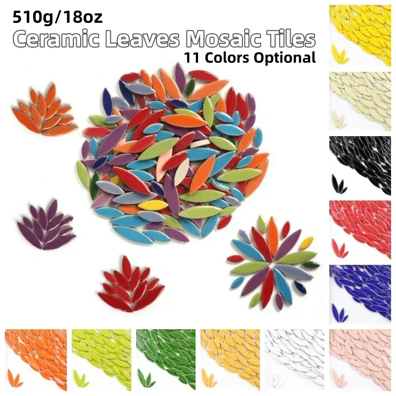 

510g/18oz Ceramic Leaves Mosaic Tiles DIY Porcelain Willow Leaf-Shape Tile 3 Sizes Mix 4mm/0.15in Thickness Petal Tiles