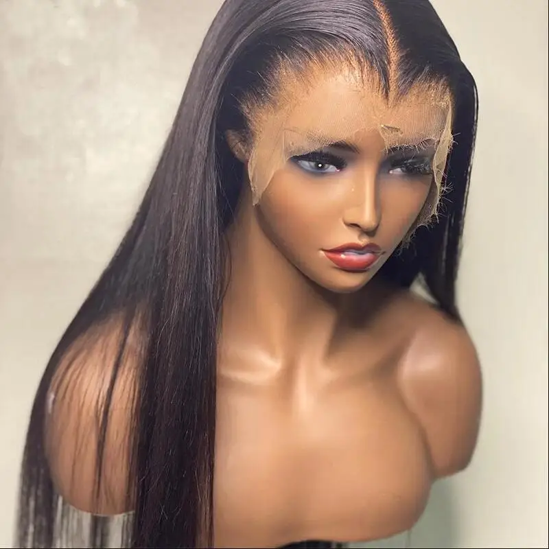 180Density Soft 26inch Long Black Silky Straight Deep Lace Front Wig For Black Women Babyhair Preplucked Heat Resistant Glueless