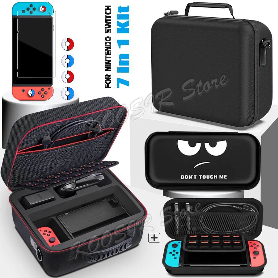 6 In 1 Gaming Accessories Set With Carrying Bag Screen Protector Film Joycon Silicone Cover Game Card Case For Nintendo Switch