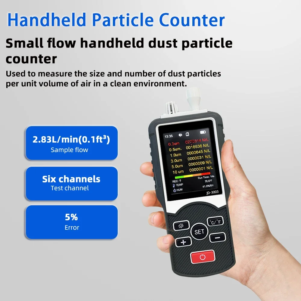 اختبار عداد الجسيمات JD3003 ، PM2.5 ، البحث عن مصادر تلوث الغبار في الغرف النظيفة ، منتج جديد