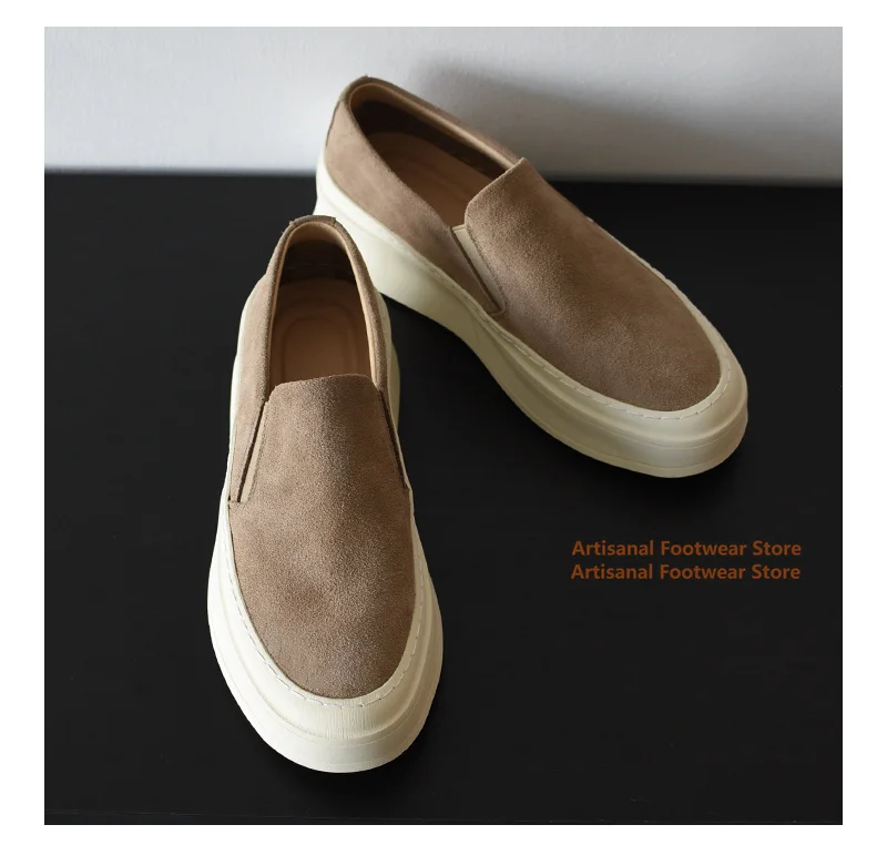 

Slip-On Leather Loafers Height Increasing Spring Men's Thick-Soled Suede Casual Shoes Driving Shoes Trendy Handmade Men's Shoes