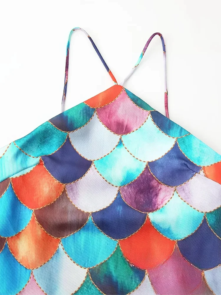 KONDALA セクシーでエネルギッシュなシックな女性用サテンワンピース ホルタープリント ノースリーブ ロングドレス 新ファッション 2025 夏休み ビーチドレス