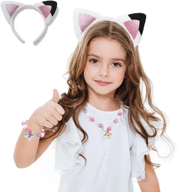 Opaska do włosów z uszami kota dla dziewczynek, opaski na przyjęcie urodzinowe, urocze uszy, kreskówkowe nakrycie głowy do cosplayu, akcesoria do włosów na Halloween.
