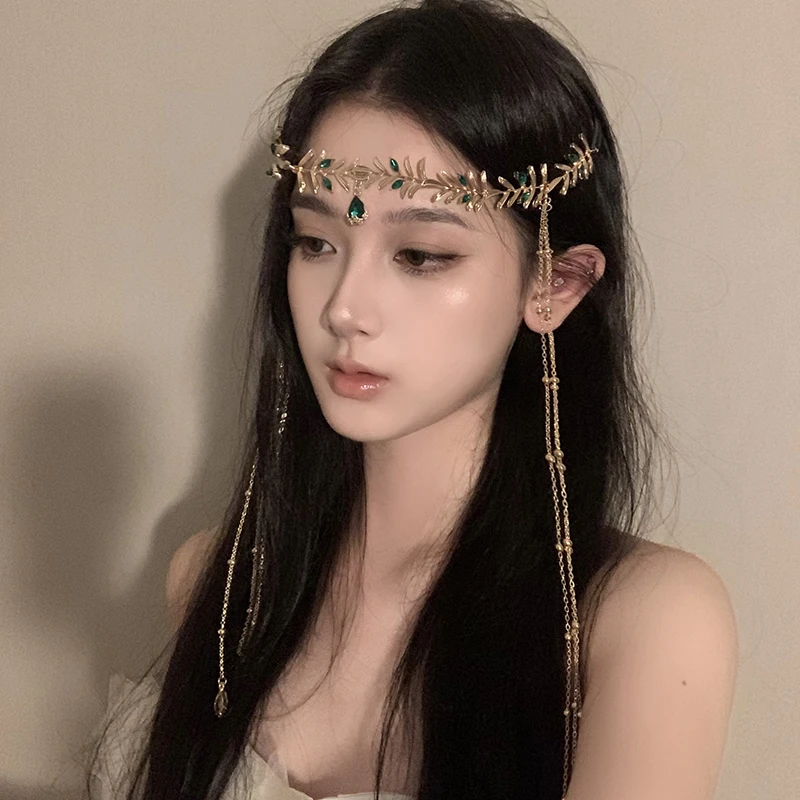 

Dunhuang Desert Ancient Costume, Forehead Ornament, Eyebrow Pendant, Leaf Head Chain, Headgear, Bohemian Hair Ornament