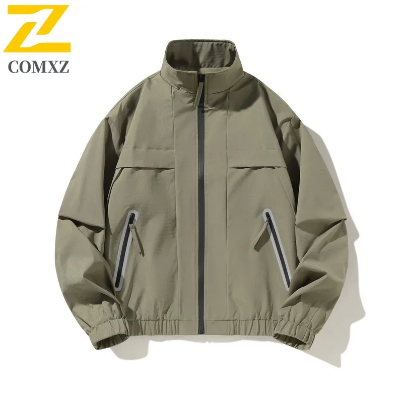 

COMXZ уличная куртка с воротником-стойкой для мужчин, повседневная рабочая одежда, куртка-пилот, эластичные манжеты, модная однотонная куртка для мужчин