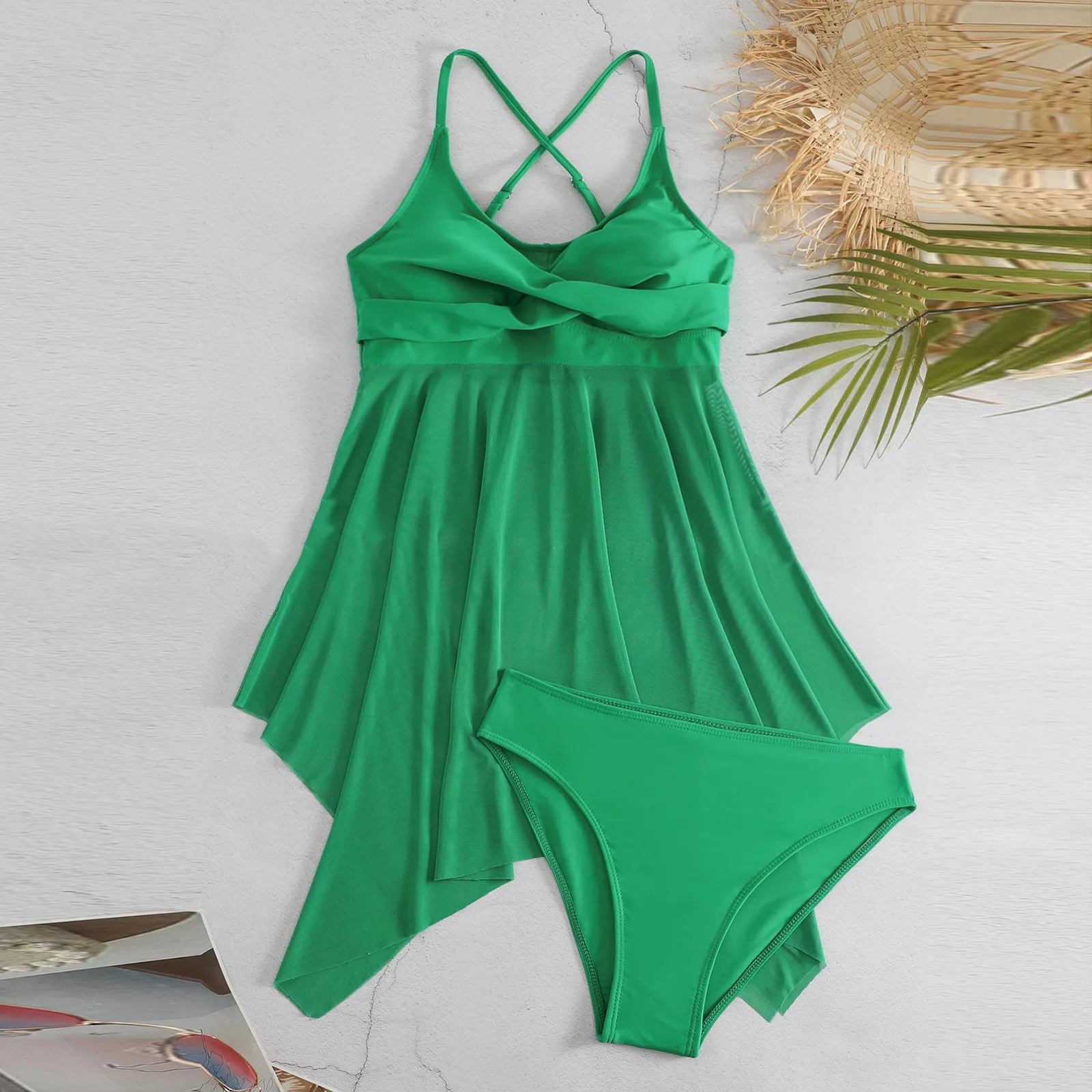 Maillot de bain deux pièces pour femmes, ensemble tankini, avec ourlet en fil transparent, sexy, vêtements de plage, 2024