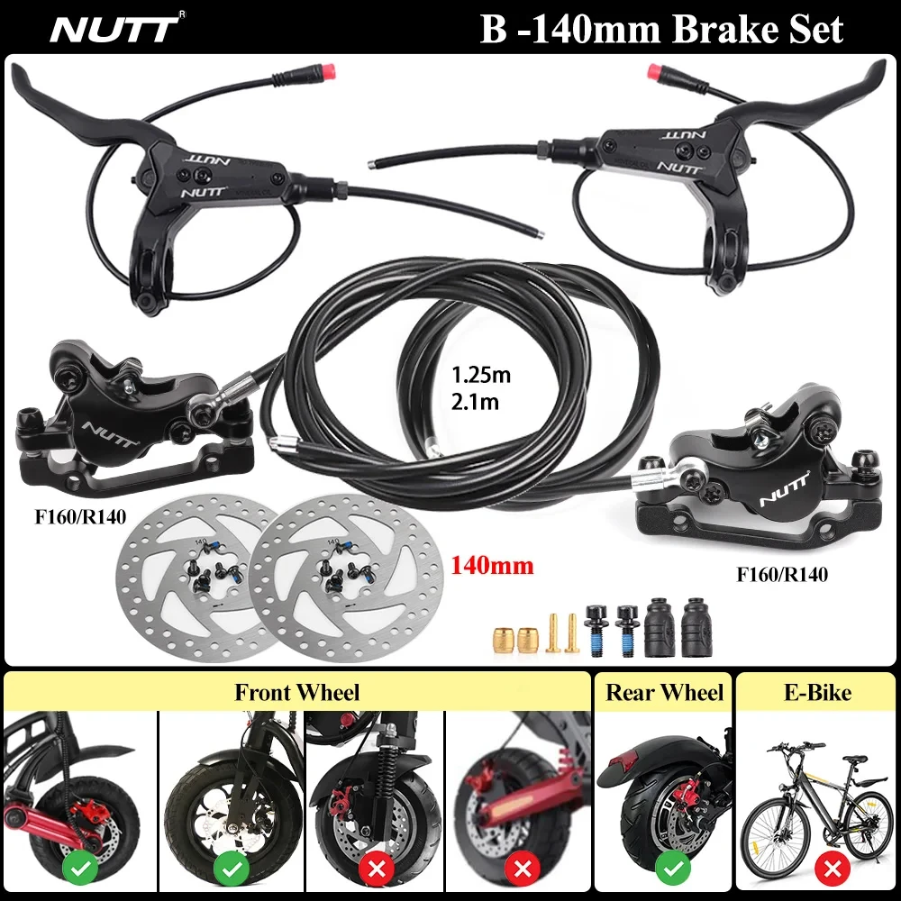 NUTT Power Off Hydraulic Disc Brake B C Serial 2 Pin Male 140 160mm Electric Scooter for Zero 10X KUGOO G1 Vsett m4 m5 g2 Pro