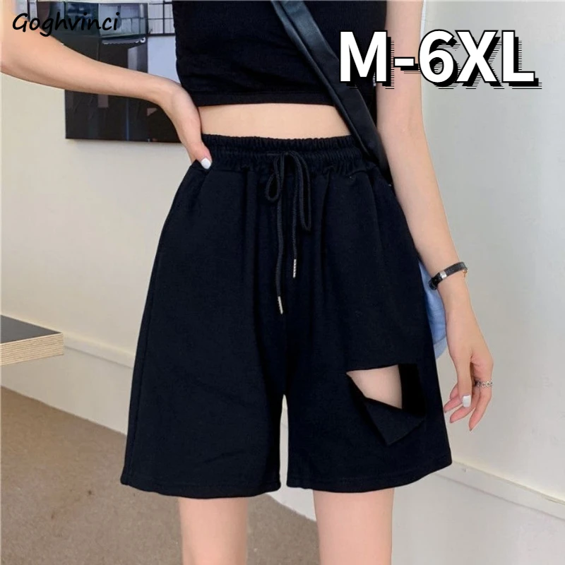 

Sporty Ripped Shorts Women Baggy All-match High Waist Simple Causal Students Vintage Streetwear Summer Korean Style Comfort Ins