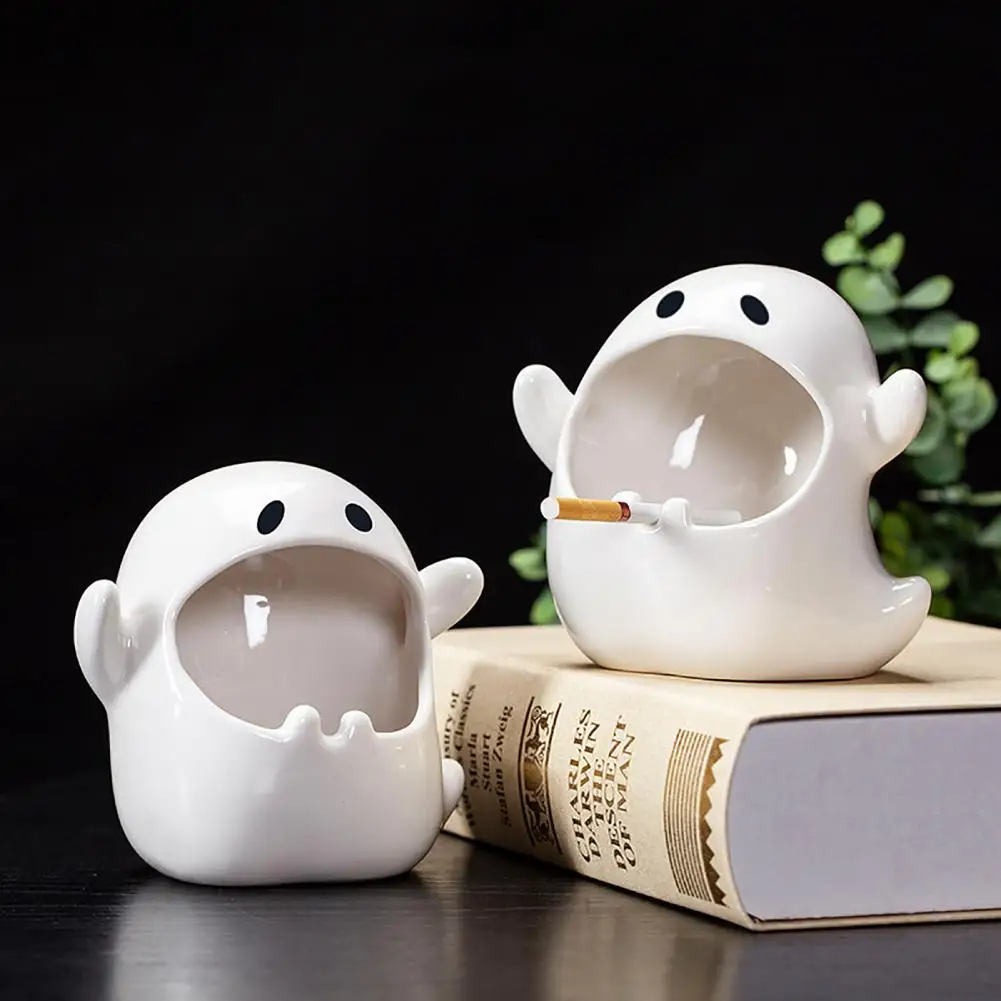 Spacious Capacity Ashtray Big Mouth Ghost Ashtray Elegant Ceramic Ghost Ashtray Capacity Heat Resistant Desktop Holder for Ash