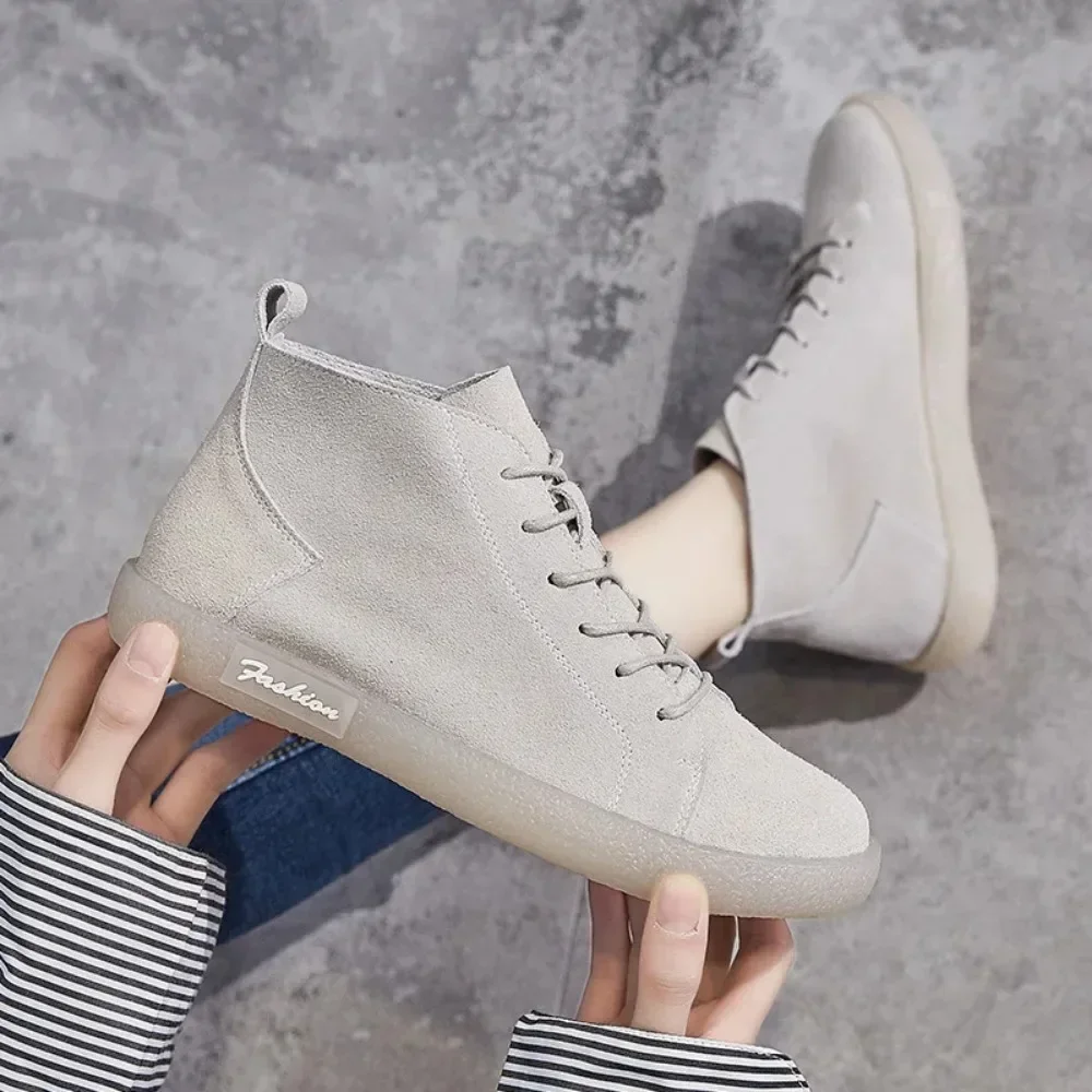 2024 New Soft Sole Single Shoes Spring and Autumn Flat Sole Women\'s Shoes Retro Single Layer High Top Frosted Leather Boot Women