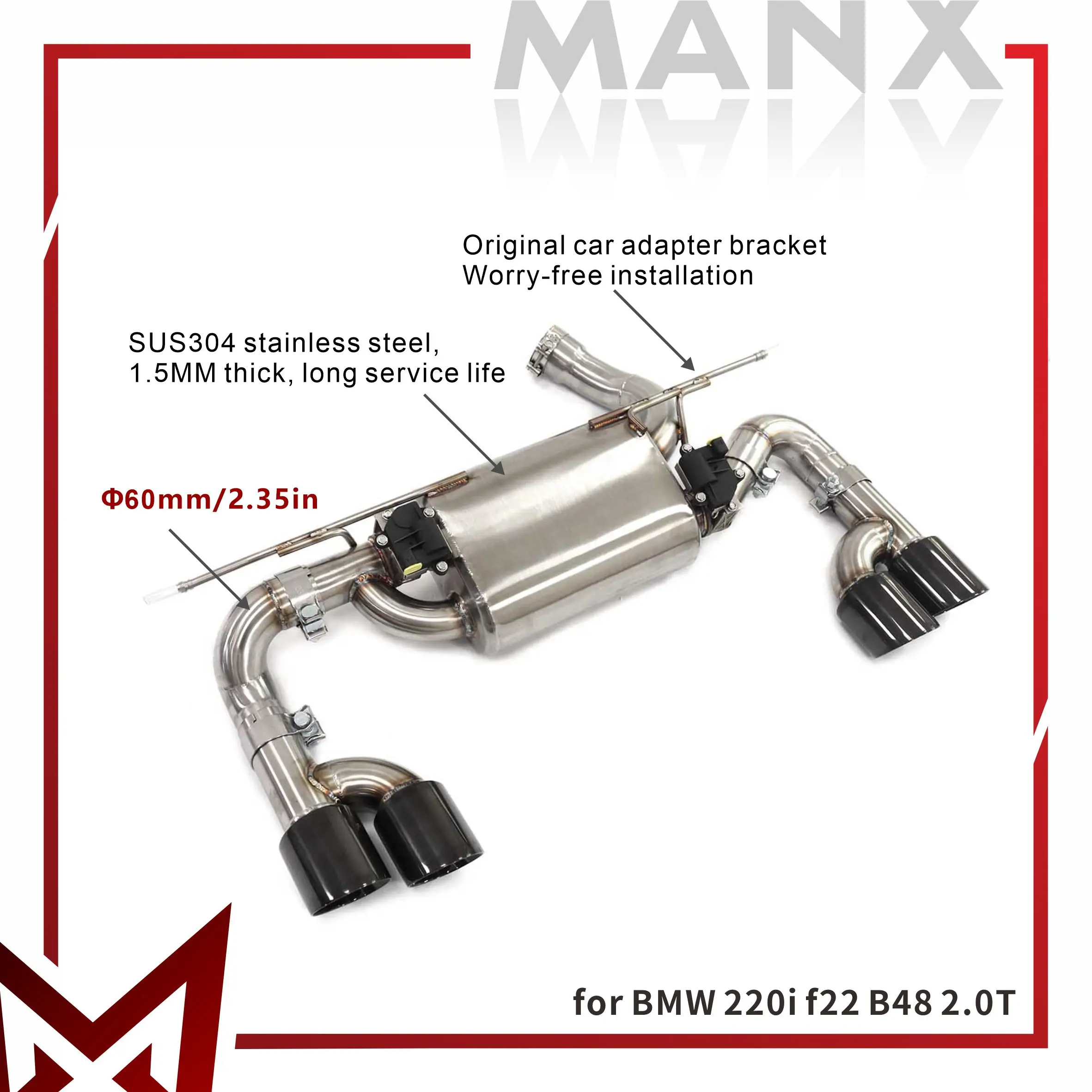 

Suitable for BMW 220i f22 B48 2.0T Stainless steels Catback Performance Exhaust System Muffler With Valve