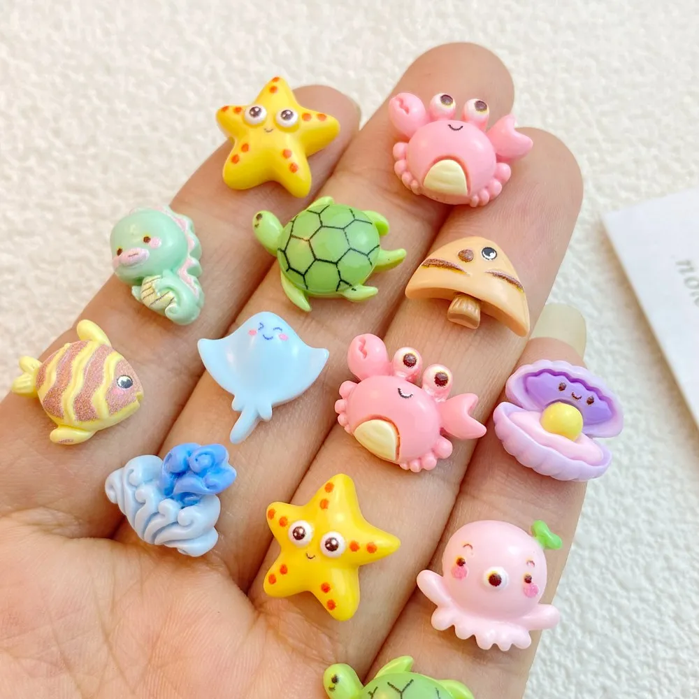 30Pcs New Cute Resin Cartoon Ocean Series Crab, Turtle, Octopus Flat back Ornament Jewelry Making Manicure Hairwear Accessories