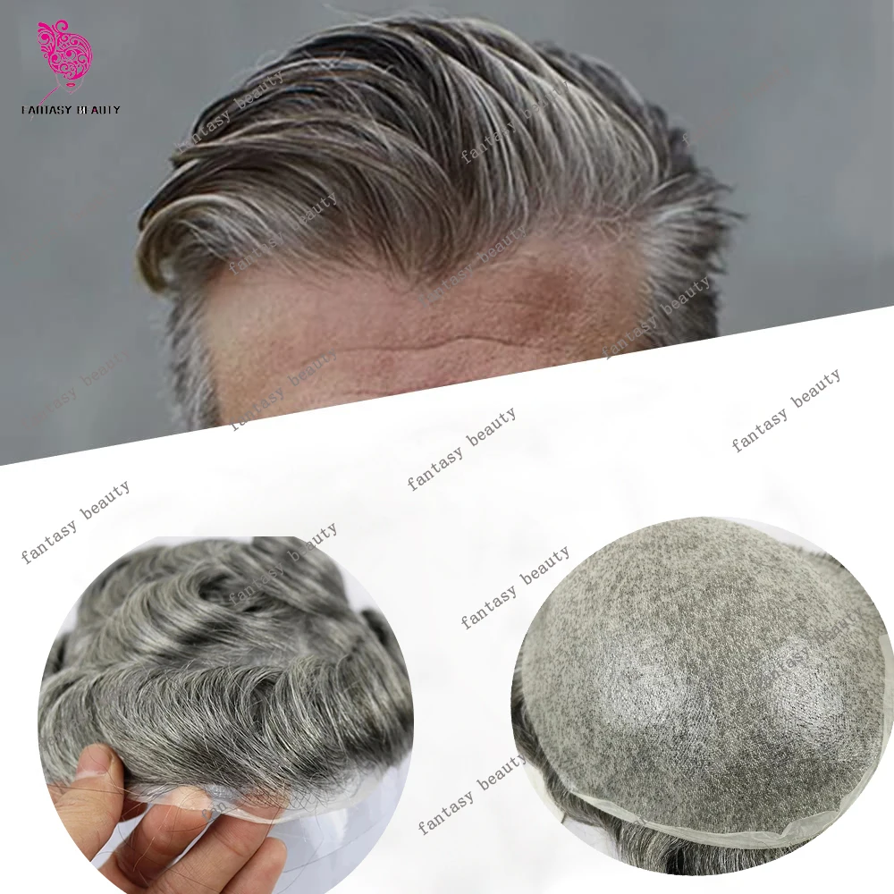 

Мужской парик из супертонкой кожи 0,02 мм, система плотности 80%-100%, блондинка, человеческие волосы, невидимая линия роста волос, натуральный черный, серый, протезированный