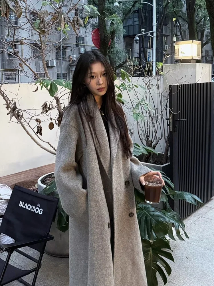 

Двустороннее шерстяное пальто в корейском стиле для женщин, средней длины, для осени и зимы, модное и элегантное