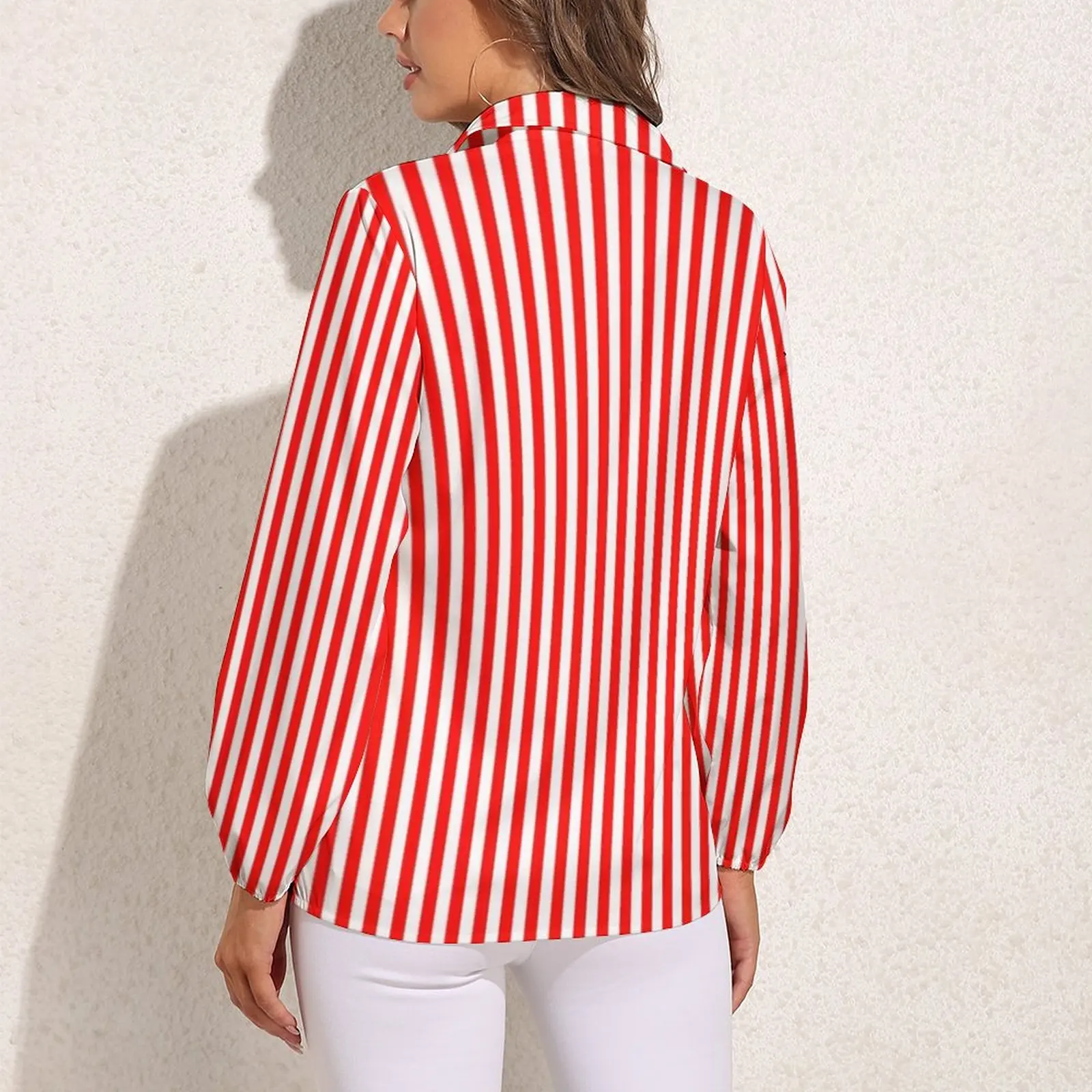 Red And White Striped Blouse Slimming Stripes Print Custom Blouses Womens Long Sleeve Street Fashion Shirts Oversized Clothes