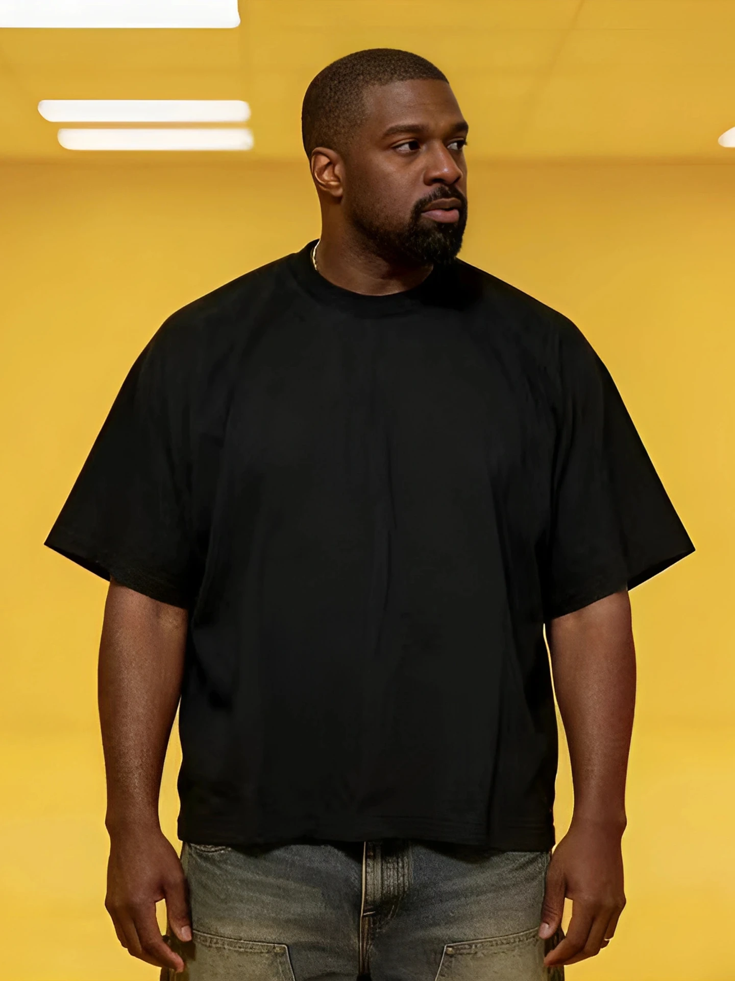 Kanye West American Heavyweight High Street Trend Brand TS05  Color Loose Splice Shoulder Short Sleeve T-Shirt for Men