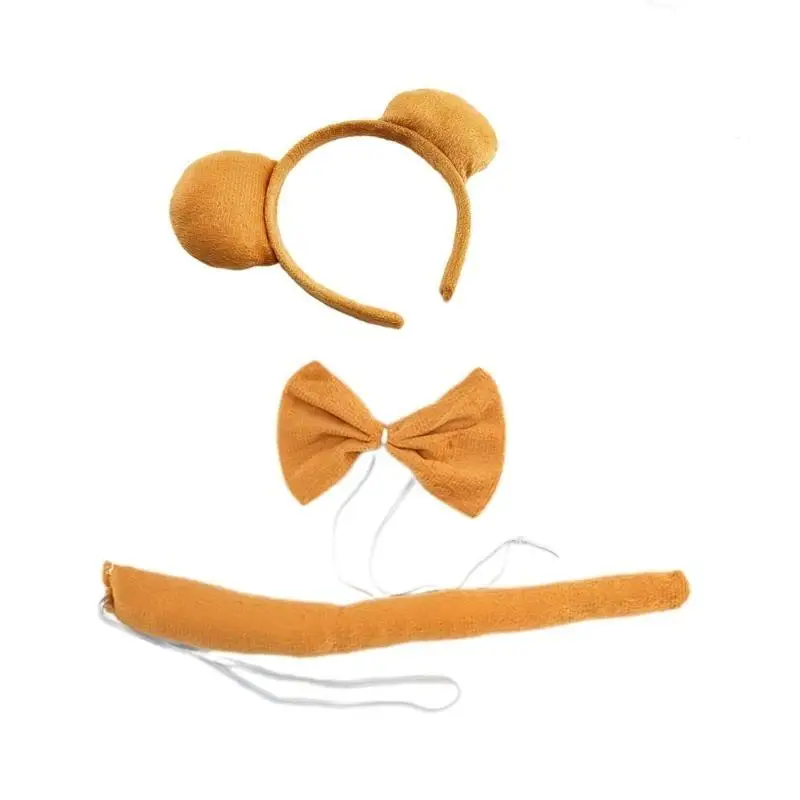39BD 1/3/4Pcs Bear Costume Accessories Set -Bear Ears Headband,Bowtie,Tail,Gloves Accessories Bear Costume for Toddlers
