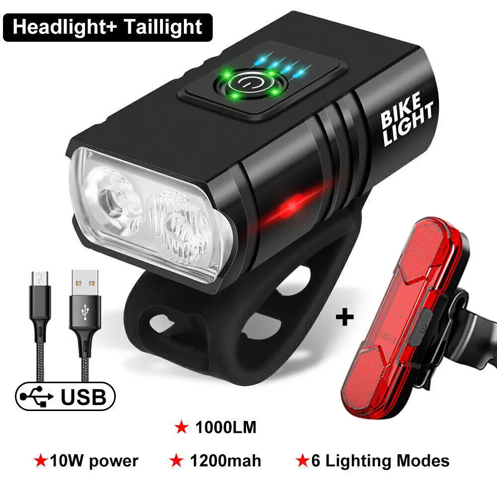 

1000LM Bicycle LED strong Light Power Display MTB Mountain Road Bike Front Lamp USB Rechargeable Flashlight Cycling Equipment