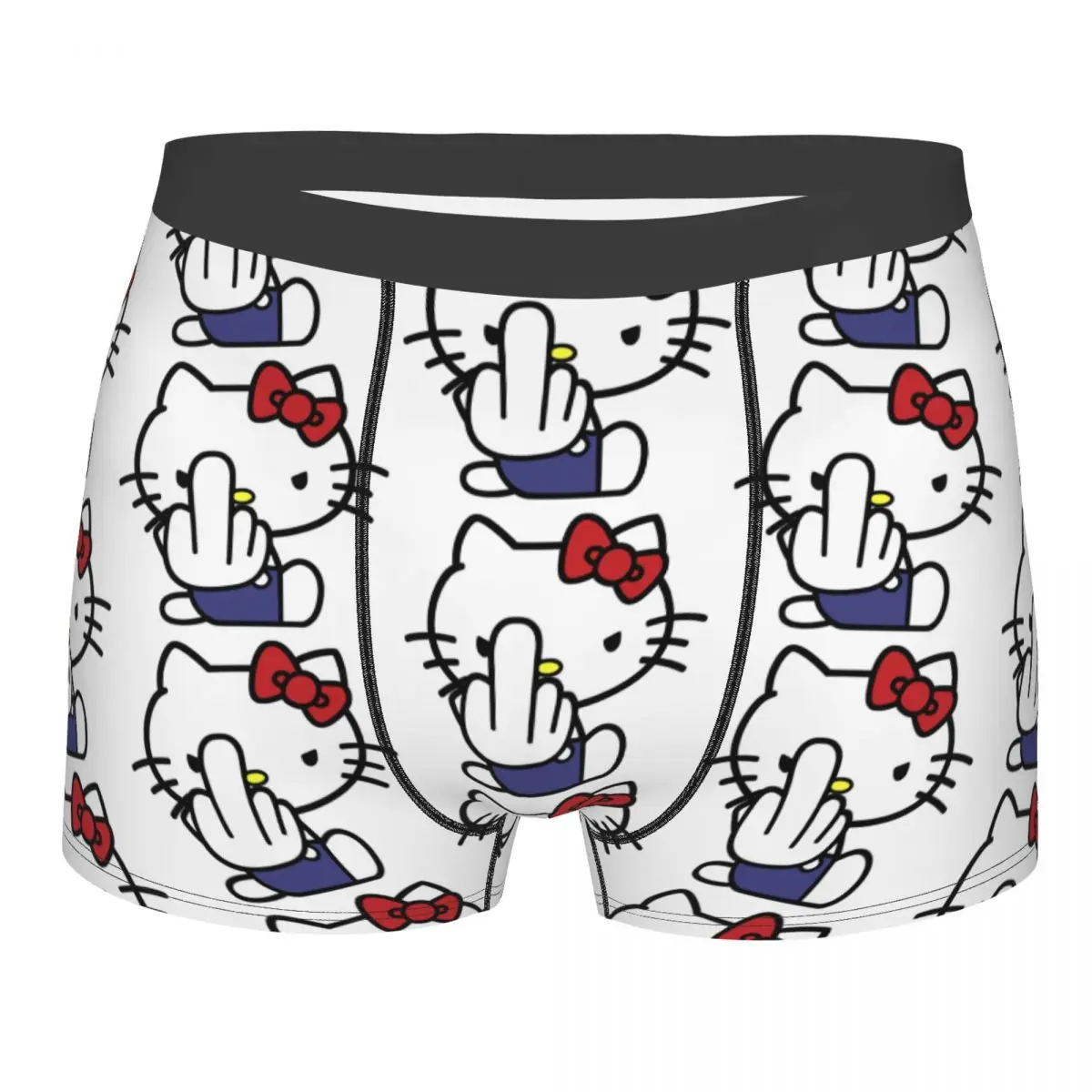 Men\'s Hello Kitty Middle Finger Underwear Funny Boxer Briefs Shorts Panties Homme Breathable Underpants S-XXL