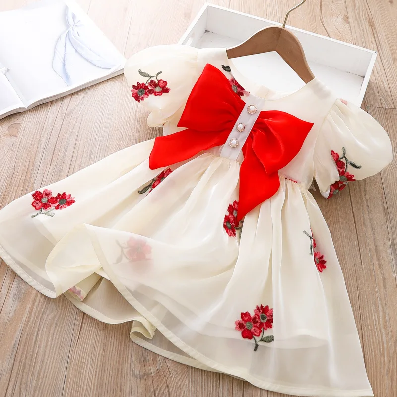 Toddler Kids Princess Dresses Puff Sleeve Bow Backless Boutique Clothes Girls Party Birthday Dress Summer New Fashion Costume