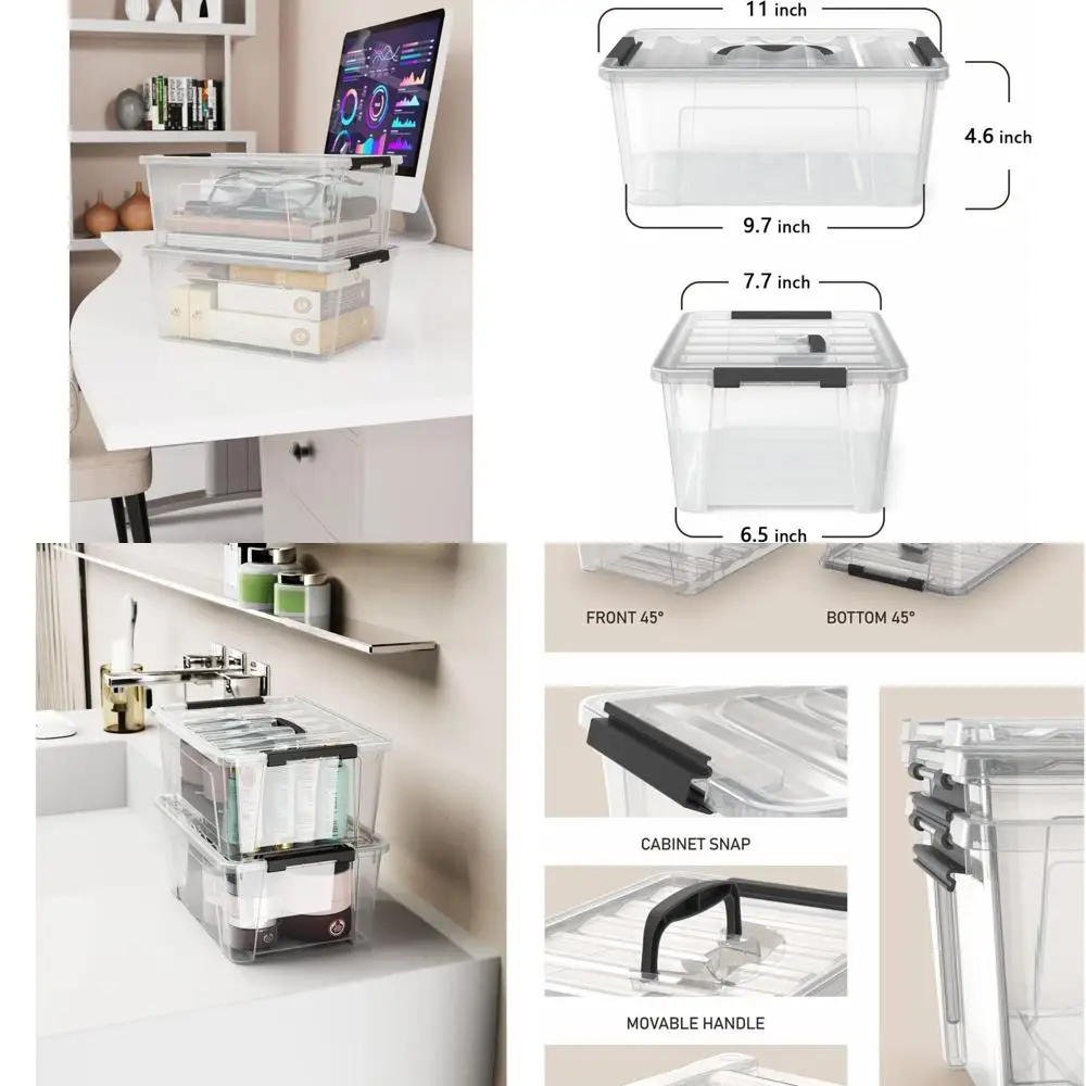 

6-Pack 5-Liter Clear Storage Boxes with Lids and Handles for Latch Bin Organization