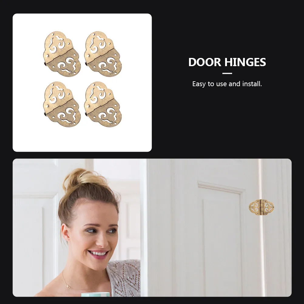 4Pcs Copper Hinges Exquisite Texture Unique Opening Effect Vintage Decorative Hinges for Jewelry Boxes Cabinet Doors Toolbox