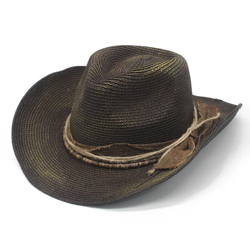 Retro Travel Photography Paper Straw Hat With Distressed Gradient Wide Brim Men's And Women's Straw Hats