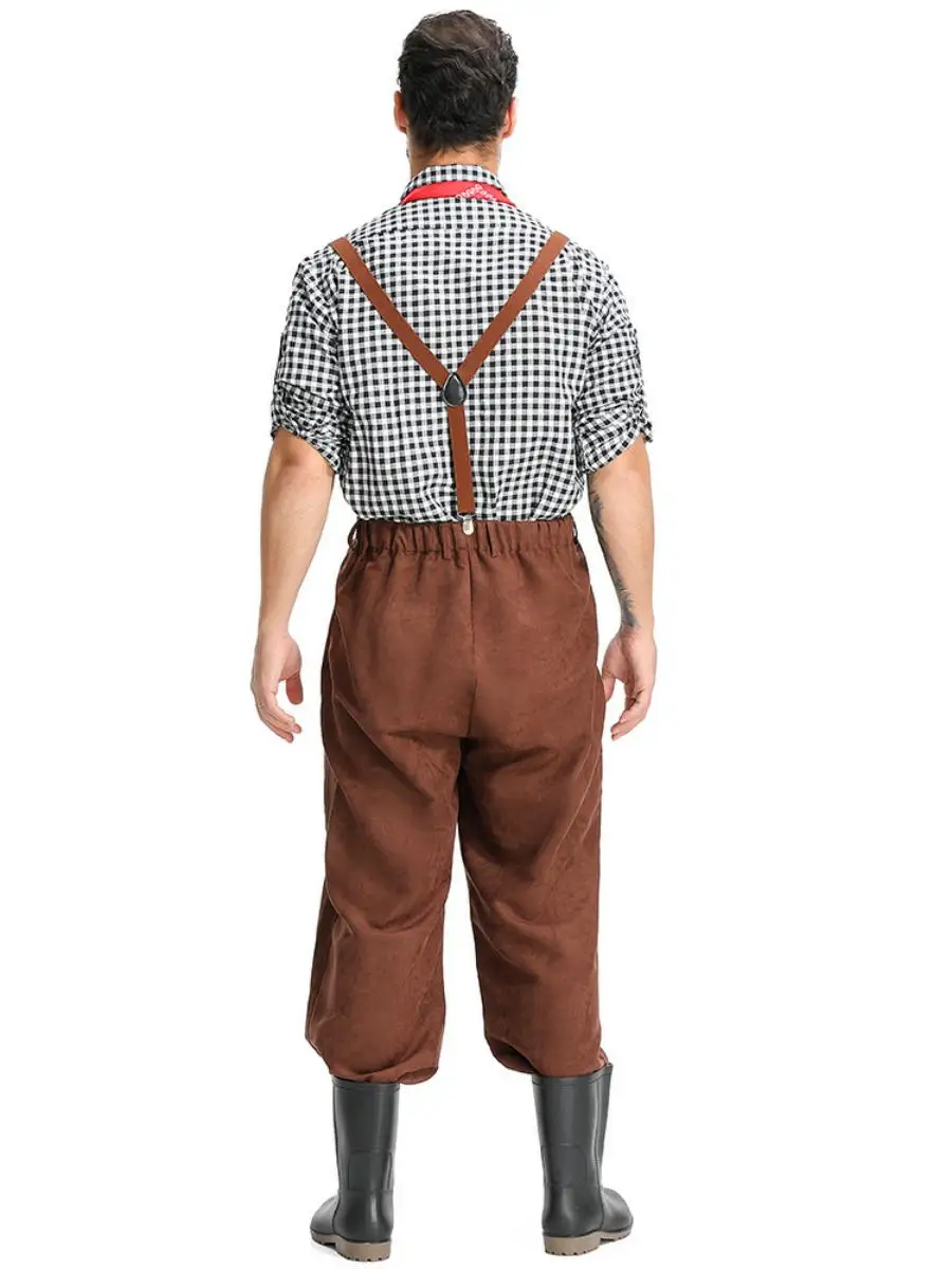 ชุดคอสตูมสไตล์ยุคกลางแบบชนบทสำหรับผู้ใหญ่ ผ้ากันเปื้อนลายสก็อต ชุดคนงาน ชุดชาวนา ชุดฮาโลวีน สินค้ามาใหม่ ชุดการแสดงสไตล์ชาติพันธุ์สำหรับผู้หญิง ทำจากโพลีเอสเตอร์