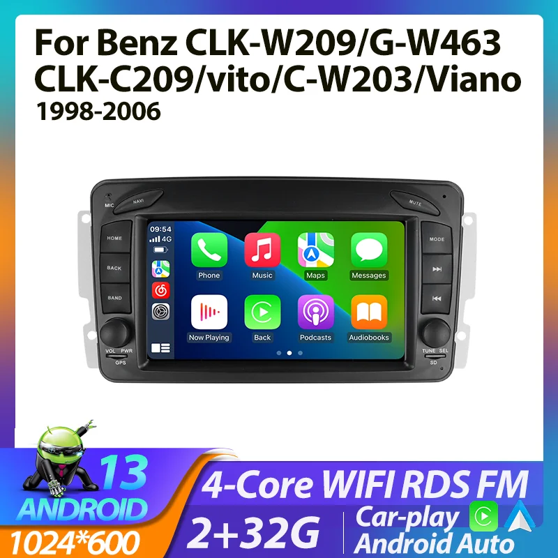 Wireless CarPlay GPS Navigation Car Radio for Mercedes Benz CLK W209 W203 W463 W208 Multimedia player 4G RDS IPS 2 Din Head Unit