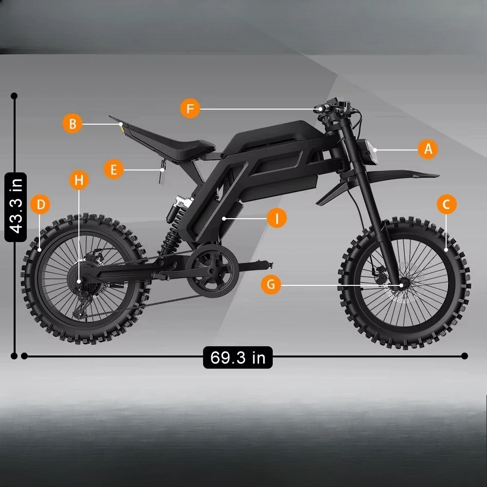 RRE OBX GT73 43MPH 2000W electric off-road vehicle 52V lithium battery 6-speed waterproof off-road electric bicycle