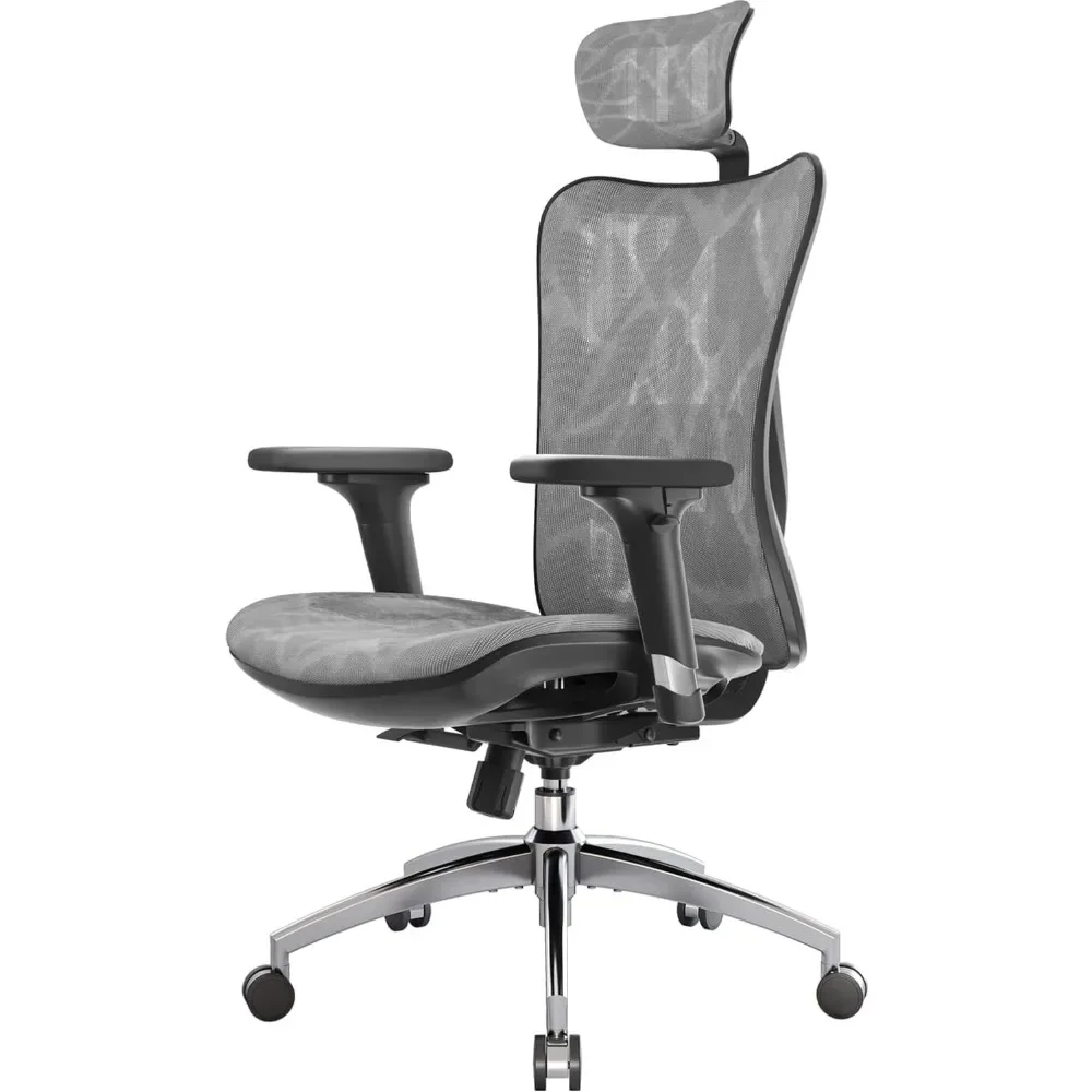 Silla de oficina ergonómica M57 con reposabrazos de 3 vías, soporte Lumbar y reposacabezas ajustable, función de inclinación de Espalda alta, color gris