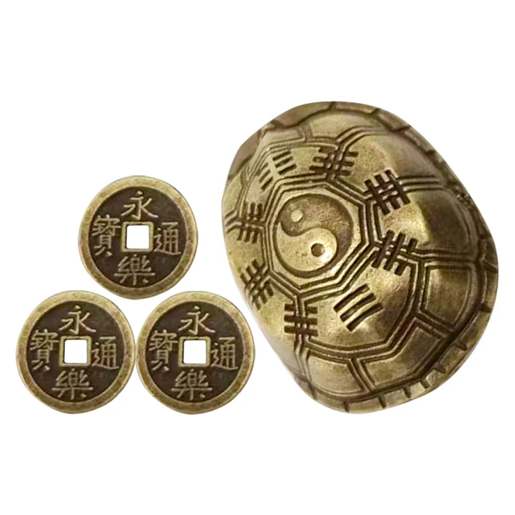 Turtle Shell Luck Charm Gold Ornament Bagua Brass Figurine Craft Hand Plate Desk