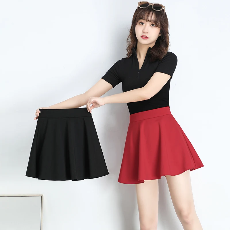 

Black Skirts Woman Fashion 2023 Summer Elastic High Waist A-Line Knit Mini Short Red Umbrella Skirt Summer Women's Clothing