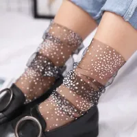 Sexy Lace Mesh Fishnet Socks Mixed Fiber Transparent Stretch Elasticity Ankle Net Yarn Thin Women Cool Socks