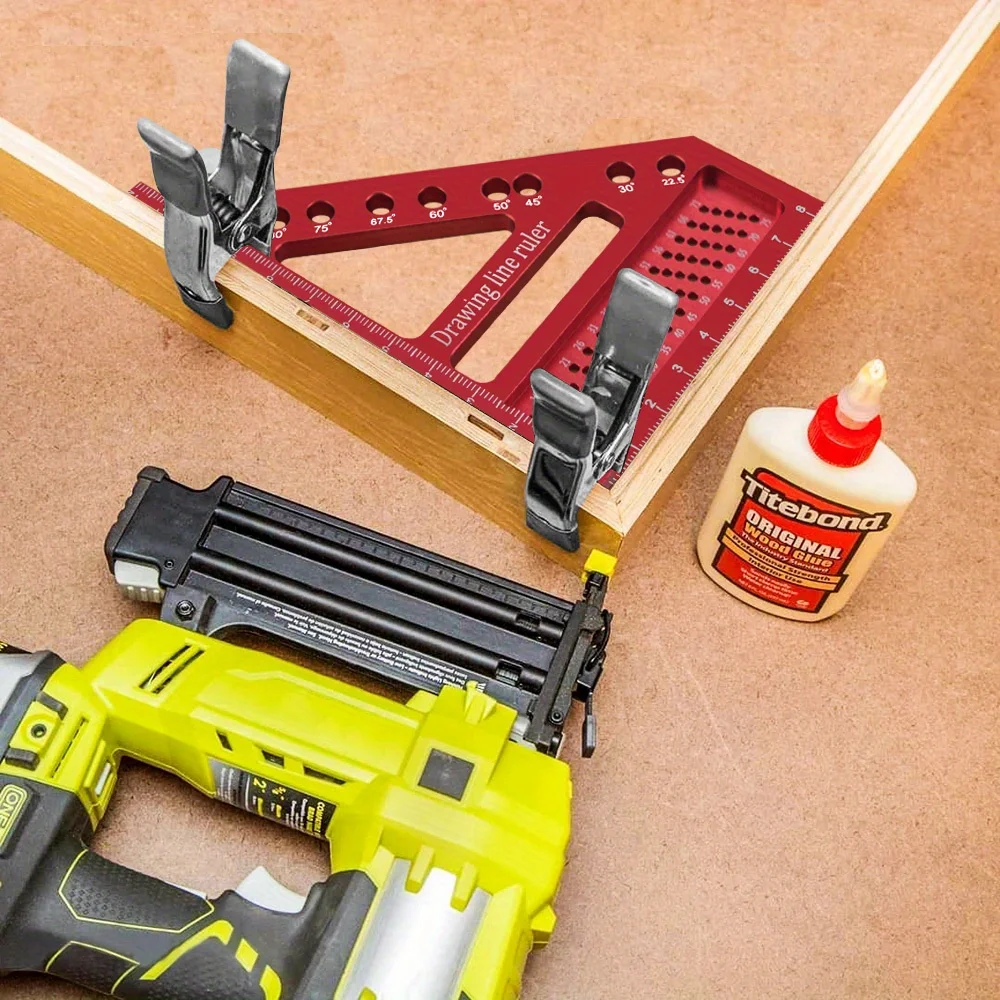 멀티 앵글 측정 눈금자 목공 사각 각도기 (Dowel 알루미늄 포함) 고정밀 레이아웃 도구 핀 연귀 삼각형 눈금자