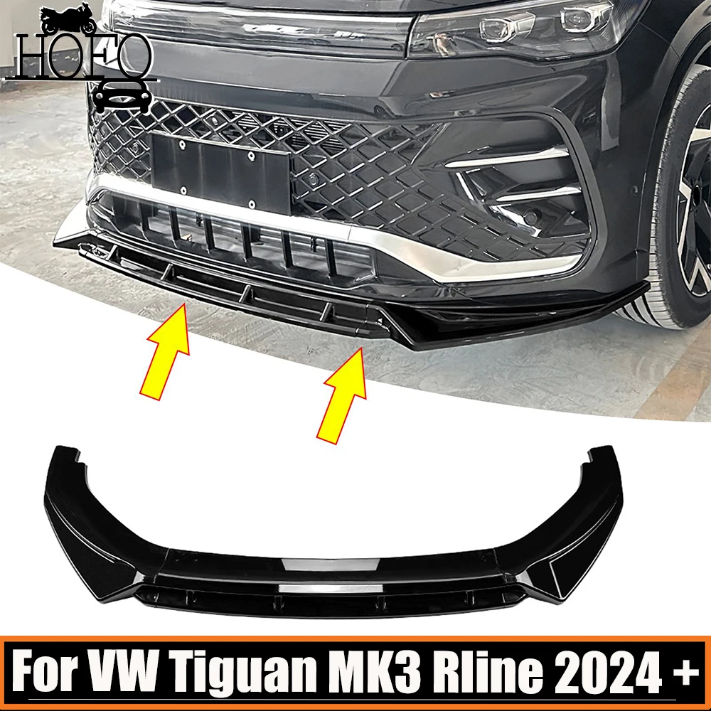 

For VW Tiguan MK3 Rline 2024+ Car Front Bumper Lip Spoiler Diffuser Splitters Body Kit Aprons Cover Guard Trim Carbon Fiber Look