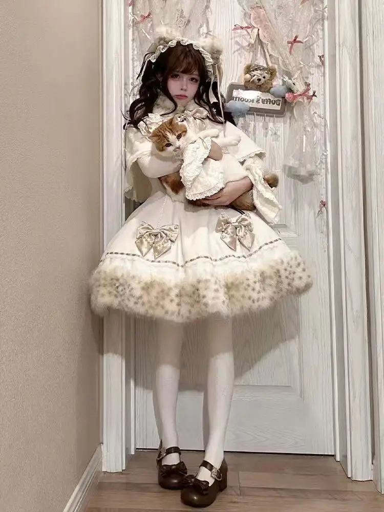 2026 جديد عيد الميلاد ورأس السنة الجديدة تاريخ رداء فتاة حلوة لوليتا تنوعا أعلى قصيرة أفخم عباءة سميكة نفخة تنورة 3 قطعة مجموعة hotsale