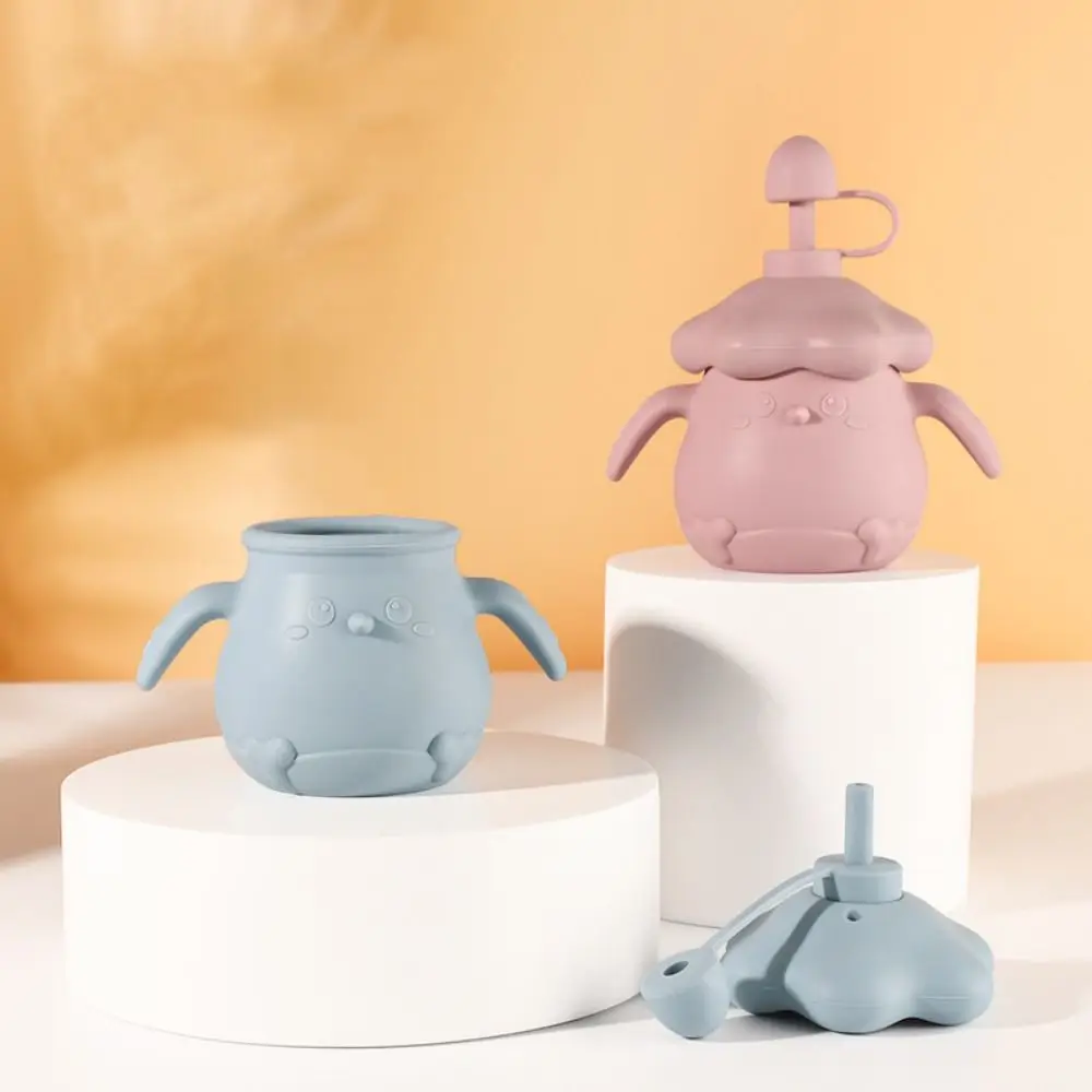 

Creative Baby Training Cup Cartoon Shape Soft Silicone Toddlers Straw Water Bottle Double Handles with Lid
