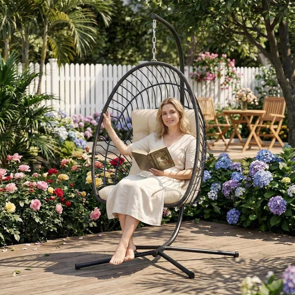 

Hanging Egg Chair with Stand Indoor Outdoor, Foldable Rattan Wicker Hammock Egg Swing Chair, Customized