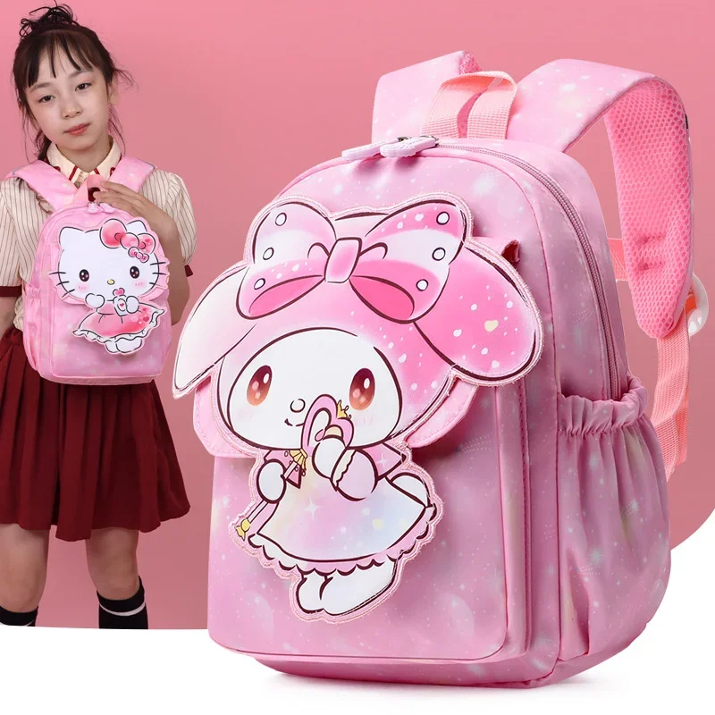 Sanrio Hello Kitty Cute Children's Fun School Bag, Kulomi Fresh and Sweet Cartoon Impresso Mochila, Grande Capacidade